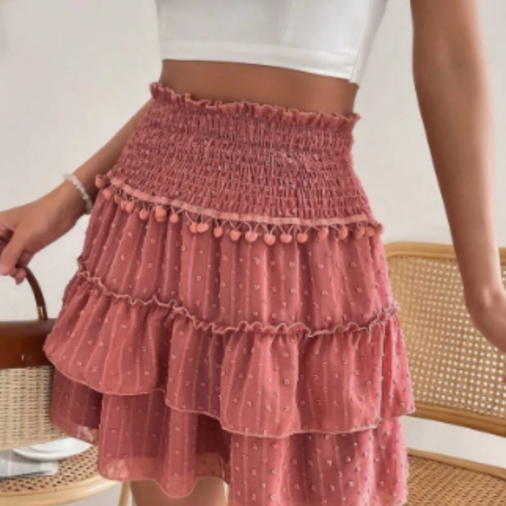Swiss Dot Pom Pom Trim Skirt Size XS